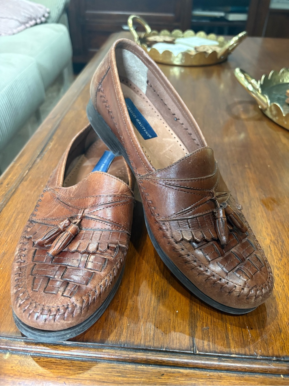 GIORGIO BRUTINI Brown Leather Tassel Loafers -Men’s Driving Shoes 11